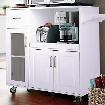 Kitchen Island Cart Microwave Cart Extendable Shelves Towel Rack Storage Cabinet • $205.99