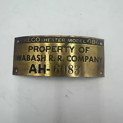 Vintage Brass Wabash Railroad Equipment Appliance Tag 4.25  X 1.75  • $99.99