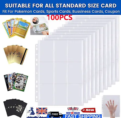 9 Pocket Double-Sided Pages Trading Card Sleeves Pages Holder FOR Pokemon Album • £3.89