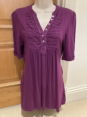 Vanilla Sands (BHS) Cotton Tunic Top W/ Tie Back - Purple - Size 12 • £12