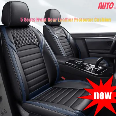 Full Set Universal Car Seat Covers 5 Seats Front Rear Leather Black Blue • $75.99