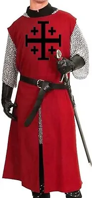 Jerusalem Cross Templar Knight Tunic Medieval Cotton Crusader Costume SCA LARP • $53.74