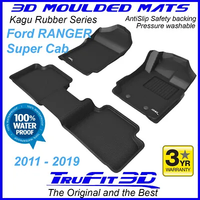 $219 • Buy Fit Ford Ranger PX PX2 PX3 Super Cab 2011-21 Genuine 3D Black Rubber Floor Mats