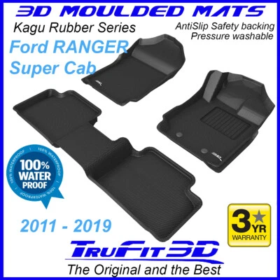 Fit Ford Ranger PX PX2 PX3 Super Cab 2011-21 Genuine 3D Black Rubber Floor Mats • $2019