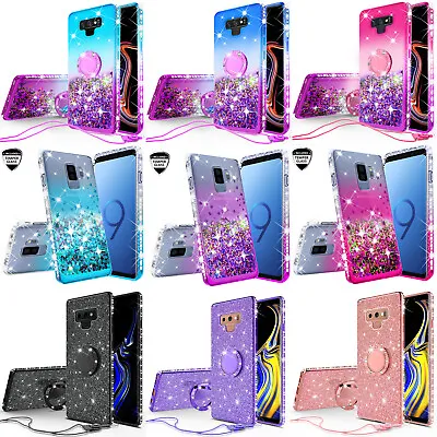 $10.98 • Buy For Samsung Galaxy Note 9 Liquid Glitter Phone Case Girls W Ring Kickstand Pink