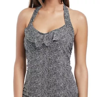 Freya Tankini Top Run Wild 32E Black White Animal Frilled Halter Neck Bra 4617 • £17.89