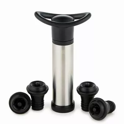 Vacu Vin Wine Saver Pump With 4 X Vacuum Bottle Stoppers Stainless Steel New • £8.12