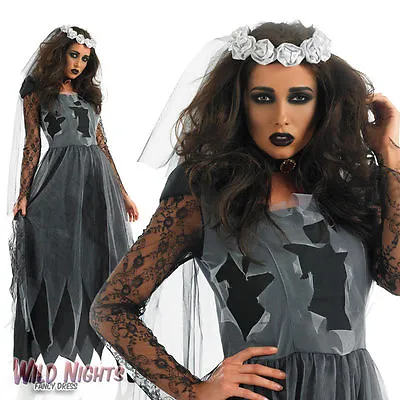 £27.95 • Buy Halloween Ladies Black Corpse Bride Fancy Dress Costume Size 8-30