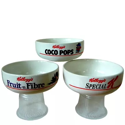 VINTAGE 3 X KELLOGGS Cereal Bowls Coco Pops Fruit N Fibre Special K Ceramic 1987 • £12.75