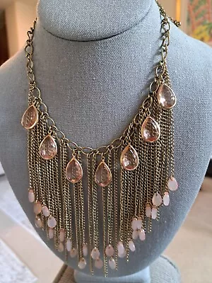 Pink Acrylic Bezel Set Dangling GOLDTONE Necklace Vintage-Inspired • $15.99