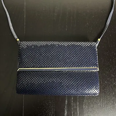 Vintage Whiting And Davis Navy Blue Chainmail Mesh Shoulder Bag Or Clutch Purse • $34