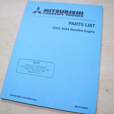 Mitsubishi Caterpillar 4G63 4G64 Forklift Gas ENGINE Parts Manual Book Cat 2001 • $45