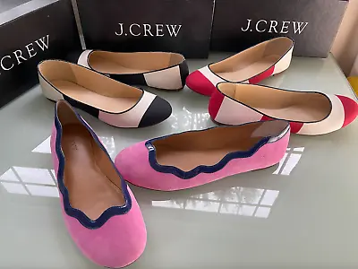 J.CREW Striped GENUINE LEATHER CANVAS Ballet FLATS 10 Shoes ITALY 9.5 Heels 3  • $55.99