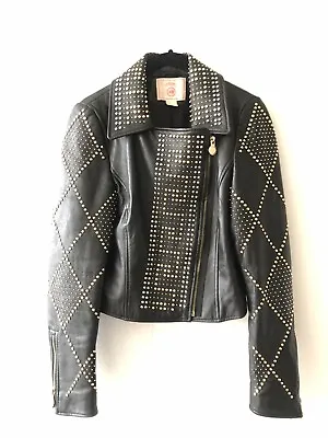 VERSACE For H&M Leather Jacket Embellished Size 6 EUR36 • $385