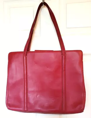 Franklin Covey Womens XL Red Leather Briefcase Computer Laptop Travel Work Bag • $49.99