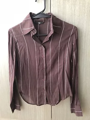 $15 • Buy Brand New Mango MNG Stripe Cotton Shirt Brown White Size 8