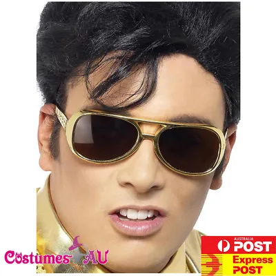 Gold Shades Elvis Presley Costume Sunglasses Glasses 1950s Party 50s Rock N Roll • $12.99