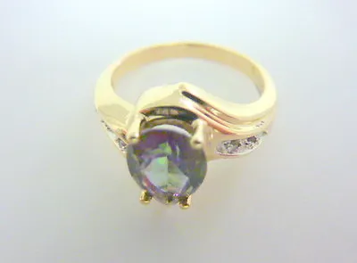 1OKt Yg  Ring Rainbow Mystic Topaz Diamonds SIZE 7.5  I-2050 • $169.99