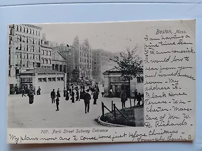 Vintage 1905 Postcard: Park Street Subway Entrance Boston MA. 707 • $0.99