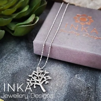 Inka 925 Sterling Silver 18  Ball Bead Necklace With Tree Of Life Pendant • $25.26