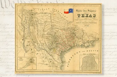 1849 HISTORIC MAP OF REPUBLIC OF TEXAS POSTER German Topographic 20x30-VW0 • $9.99