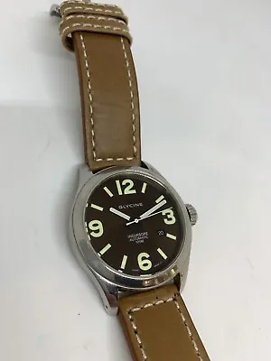 Glycine Incursore Automatic Watch Black Dial 3849 Brown Leather Strap 100m Date • $1377
