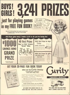 1951 Vintage AD CURITY Bandages  Contest MISS CURITY DOLLS Bicycles More 071618 • $7.88