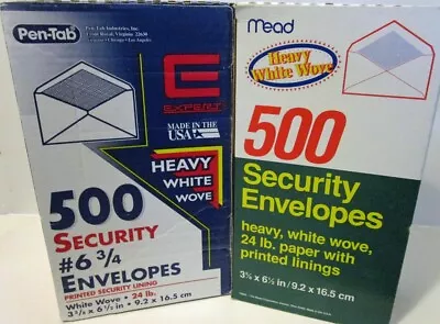 NEW White Security Envelopes Lot Of 2 Boxes Mead & Pen-Tab 500 Ct Each # 6 3/4 • $24.99