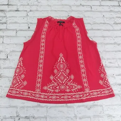 Miss Me Top Womens Small Red Embroidered Sleeveless V Neck Aztec Boho • $18
