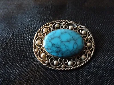 #312--vintage Sterling Silver Pin Or Pendant-turquoise • $95