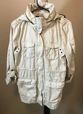 H&M Hooded Utility Jacket Light Brown Roll Tab Sleeves Pockets Size 12 • $22