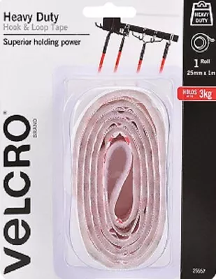 VELCRO® Heavy Duty Stick On Tape - Hook & Loop - 25mm X 1mt - White • $27.95