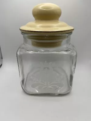 Vintage Pfaltzgraff Village Clear Glass Etched Canister Small 3.5  X 6  • $22