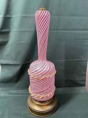 MURANO Pink & White Swirl Glass Ribbon Lace Gold Flake Table Lamp • $249.99