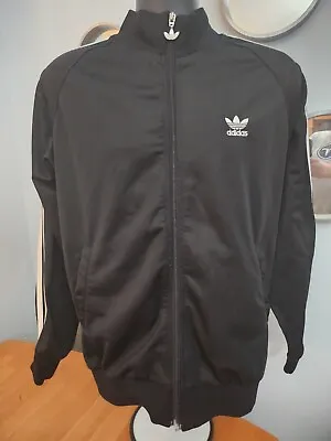 Vintage Adidas Track Jacket Mens Medium Black Trefoil Logo Three Stripe Full Zip • $28.79