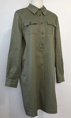 Brooks Brothers Womens Shirt Dress 16 Military Stretch Pockets Olive Green NWT • £42.75