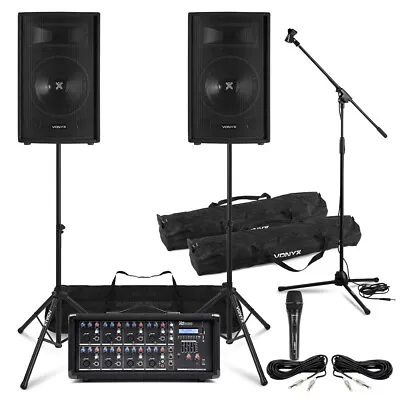 Band PA System SL10 Speakers 8 Ch Bluetooth Mixer Amp Microphone & Stands • £469