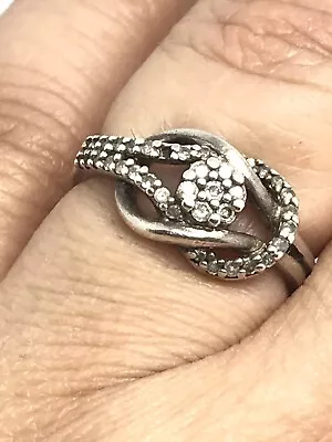 VINTAGE Sterling Silver - Diamond Accent Love Knot Promise Ring - Size 7 • $65