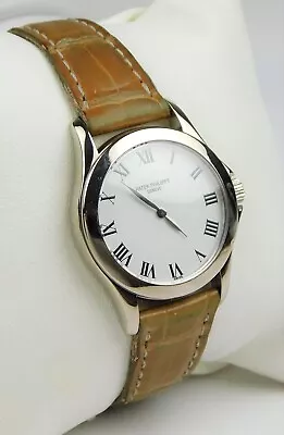 Lady Patek Philippe Calatrava 4905 18k White Gold Leather Exhibition Watch B6209 • $6941