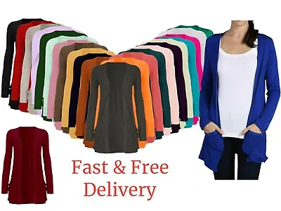 Women's Ladies Girls Long Sleeve Boyfriend Top Open Two Pocket Cardigan UK 8-26 • £9.95