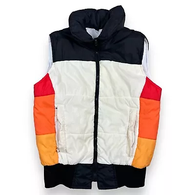 Aspen VTG Puffer Ski Vest Full Zip Orange Rainbow Stripe Mens Medium • $31.49