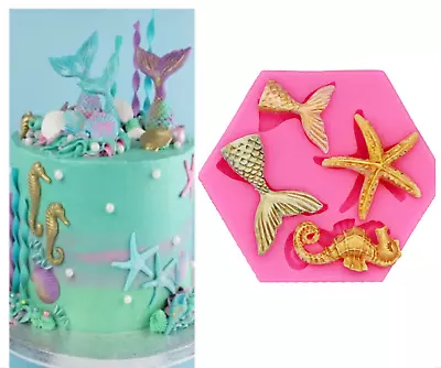 Sea Horse Starfish Silicone Fondant Icing Mould Cake Chocolate Sugar Paste Mold • £3.58