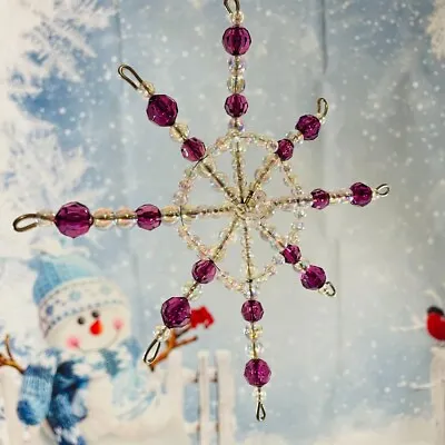 Vintage Plastic Bead Wired Star Snowflake Christmas Tree Ornament • $10.36