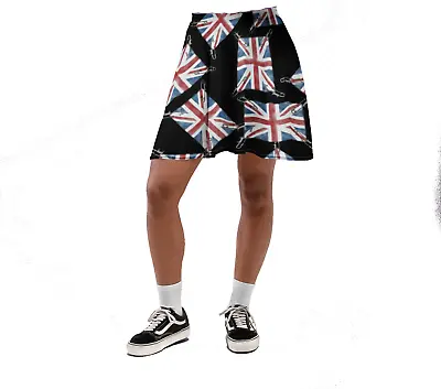 Vintage Retro Union Jack UK Flag Patch Print Flared Skater Skirt Fashion Trend • $44.71