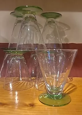 Vtg Morgantown S/9 Optic Footed Cordial Green Glasses • Iridescent And Uranium • $95
