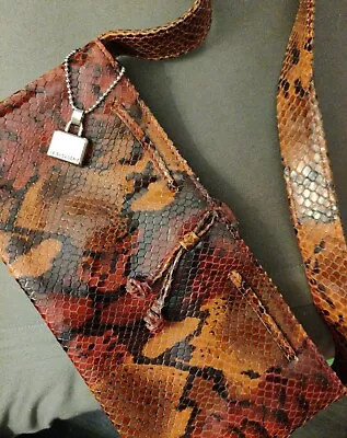 VTG La Bagagerie Red Brown Snakeskin Print Leather Purse Handbag Winter France • $28.90