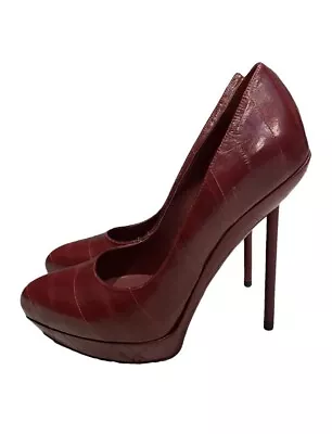 Yves Saint Laurent Red Divine Eel Skin Platform Heels • £200