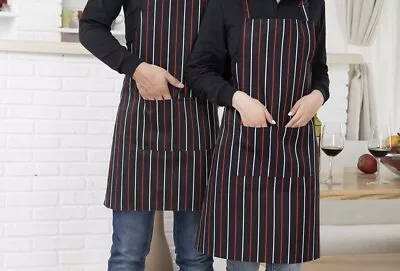 £3.49 • Buy Black Red Stripes Waist Pocket APRON For  Waiter Waitress Barista Butcher 