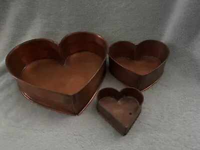 Set Of Michael Bonne Vintage Signed Copper 8 5 & 3 In Heart Pans 90 91 Inscribed • $109.99