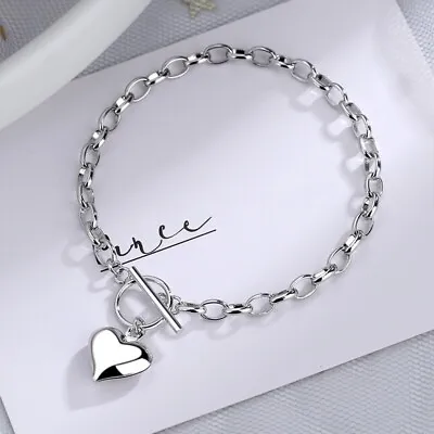 Beautiful Heart Charm Bracelet 925 Sterling Silver Women Girls Jewelry Gift UK • £3.49
